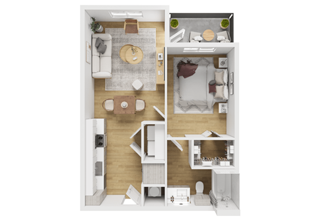 Floor plan for 1 bed, 1 bath, 635 sqft
